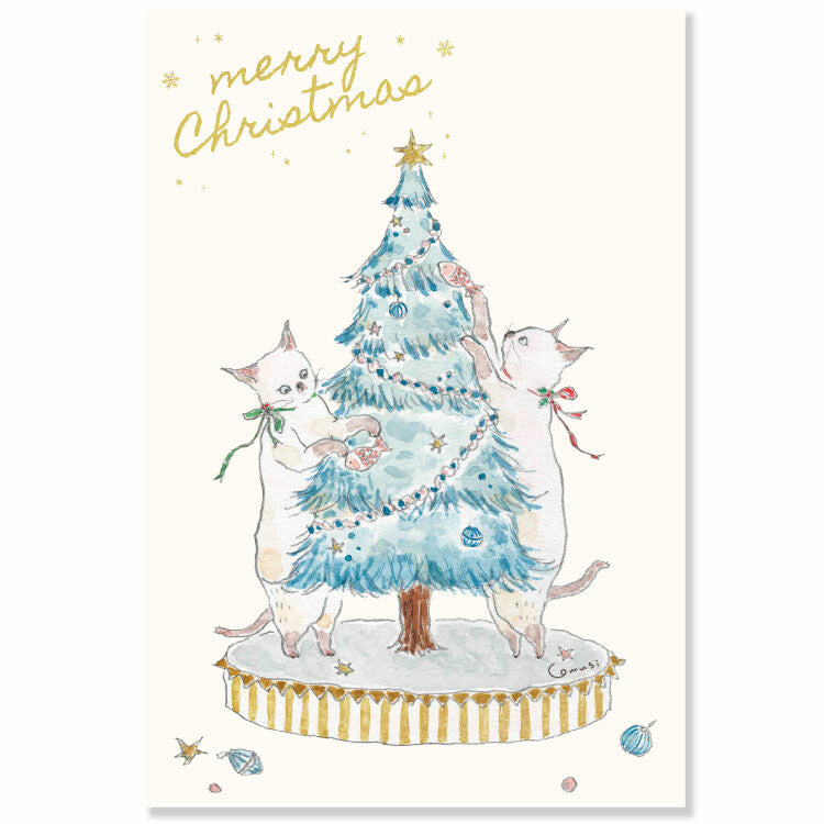 Japanese Christmas Postcard – Cute Holiday Greeting Card, Kawaii Winter Illustration from Japan