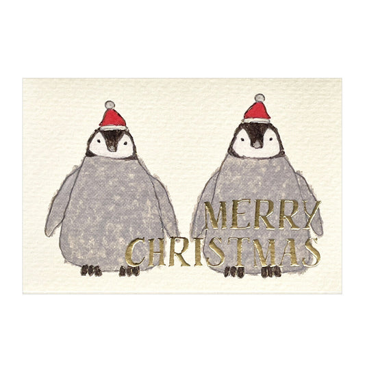 Japanese Mini Christmas Card – Cute Penguin with Santa Hat, Kawaii Holiday Greeting from Japan