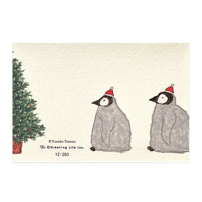 Japanese Mini Christmas Card – Cute Penguin with Santa Hat, Kawaii Holiday Greeting from Japan