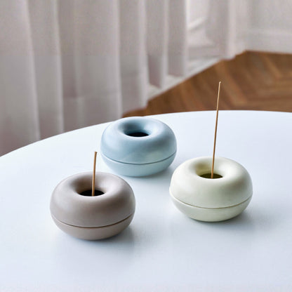 Ceramic Incense Holder – Donut Shape with Ash Catcher, Minimalist Design