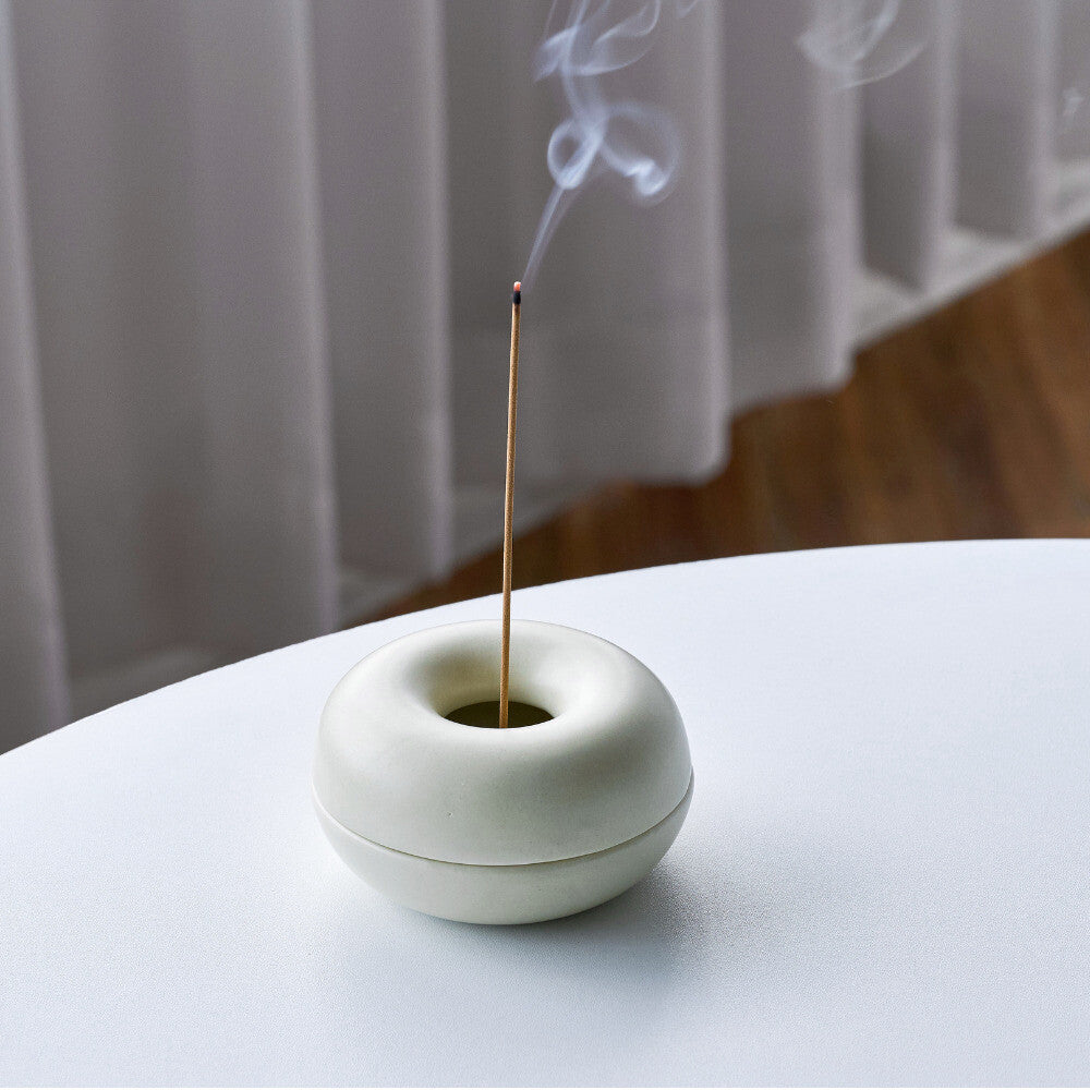 Ceramic Incense Holder – Donut Shape with Ash Catcher, Minimalist Design
