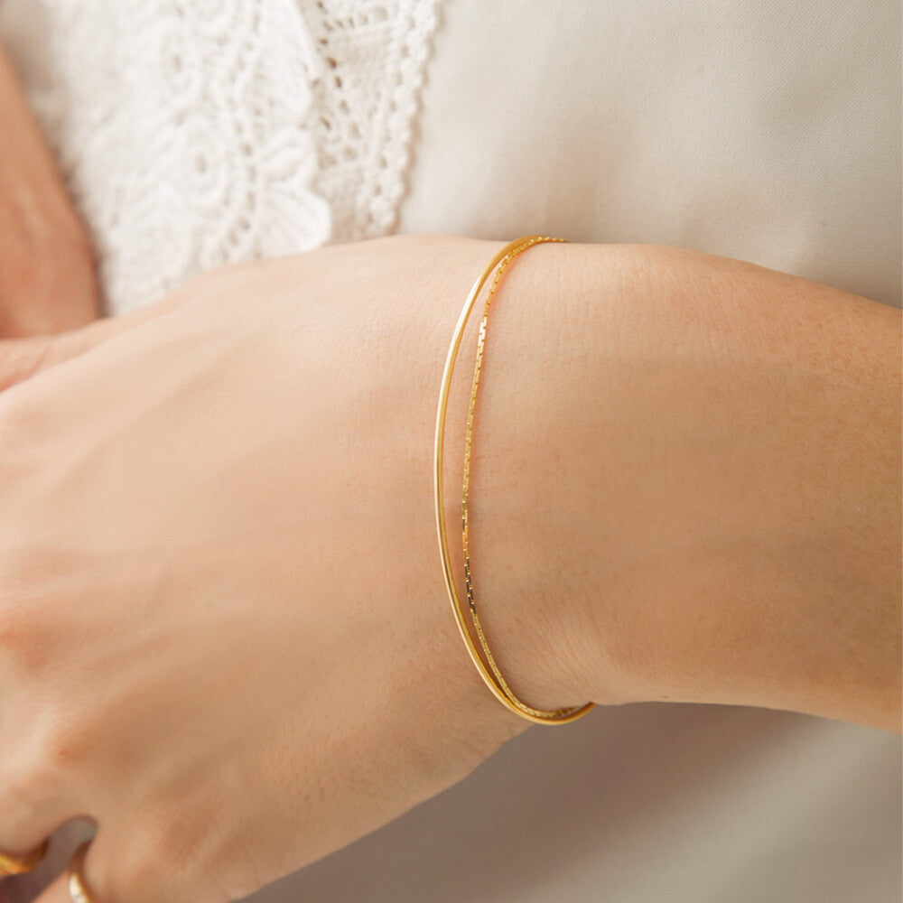 Double Layer Wire Bangle Bracelet - Melody Accessory