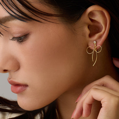 Gold Wire Ribbon Pierced Earrings - Melody Accessory