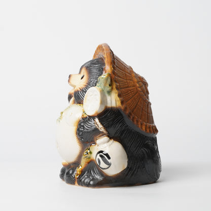 Japanese Tanuki Medium Statue – Shigaraki Ware Raccoon Dog Figurine, Lucky Charm Home Decor