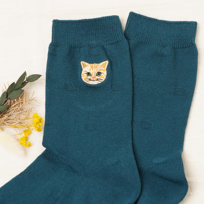 Cute Cat Socks L Green – Tora Neko Embroidery