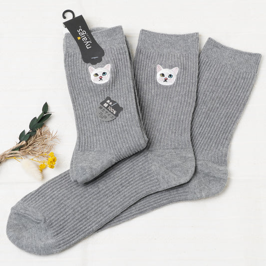 Cute Cat Socks L Gray – Shiro Neko Embroidery