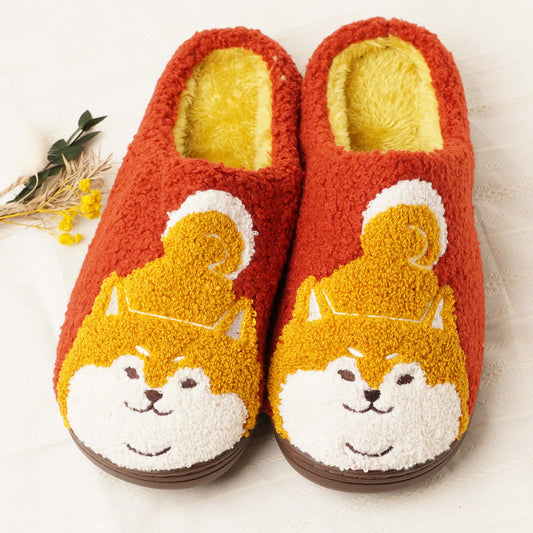 Shibajirikun Red Dog Slippers – Cozy Kawaii Indoor Shoes, Fuzzy Warm House Slippers from Japan