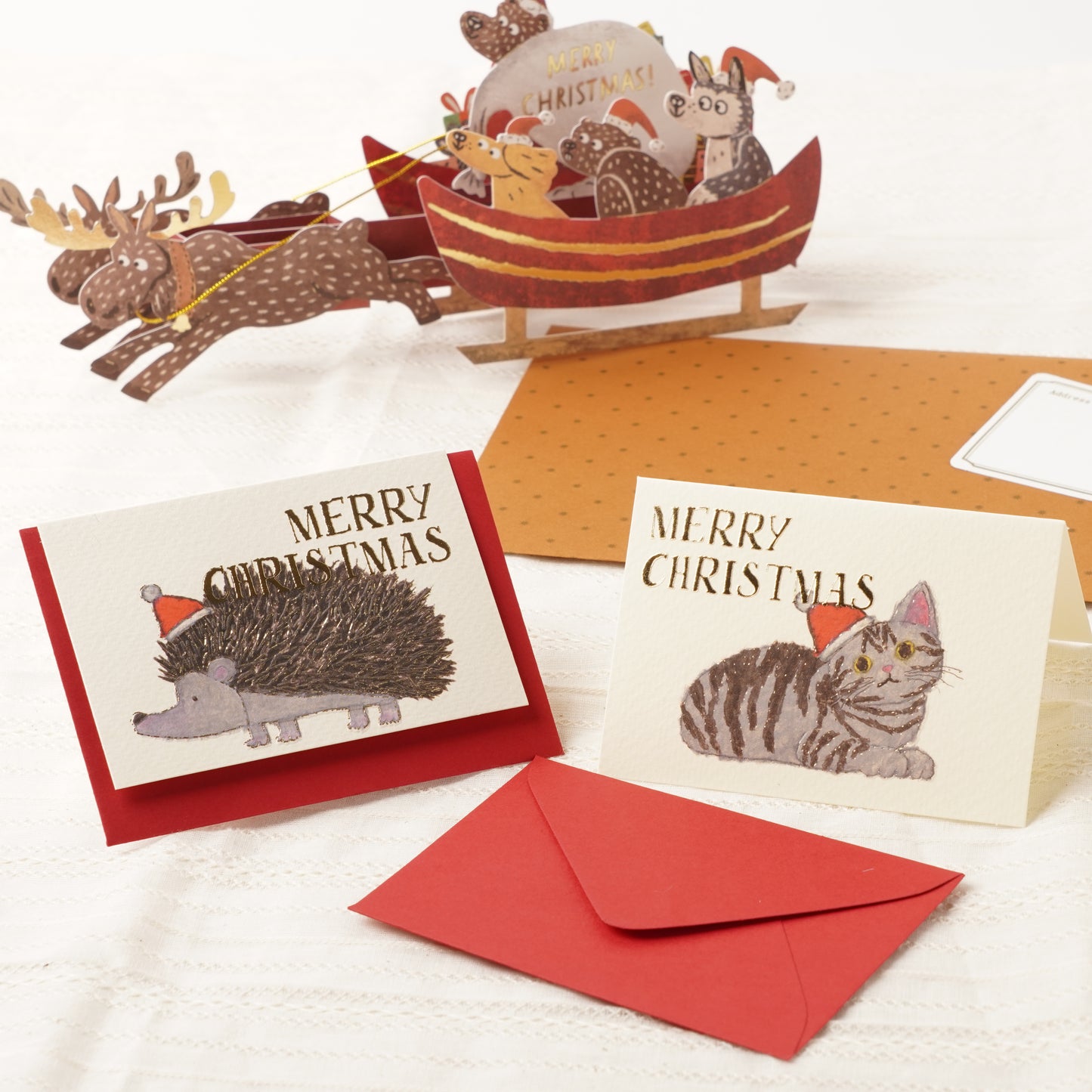 Japanese Mini Christmas Card – Cute Hedgehog with Santa Hat, Kawaii Holiday Greeting from Japan