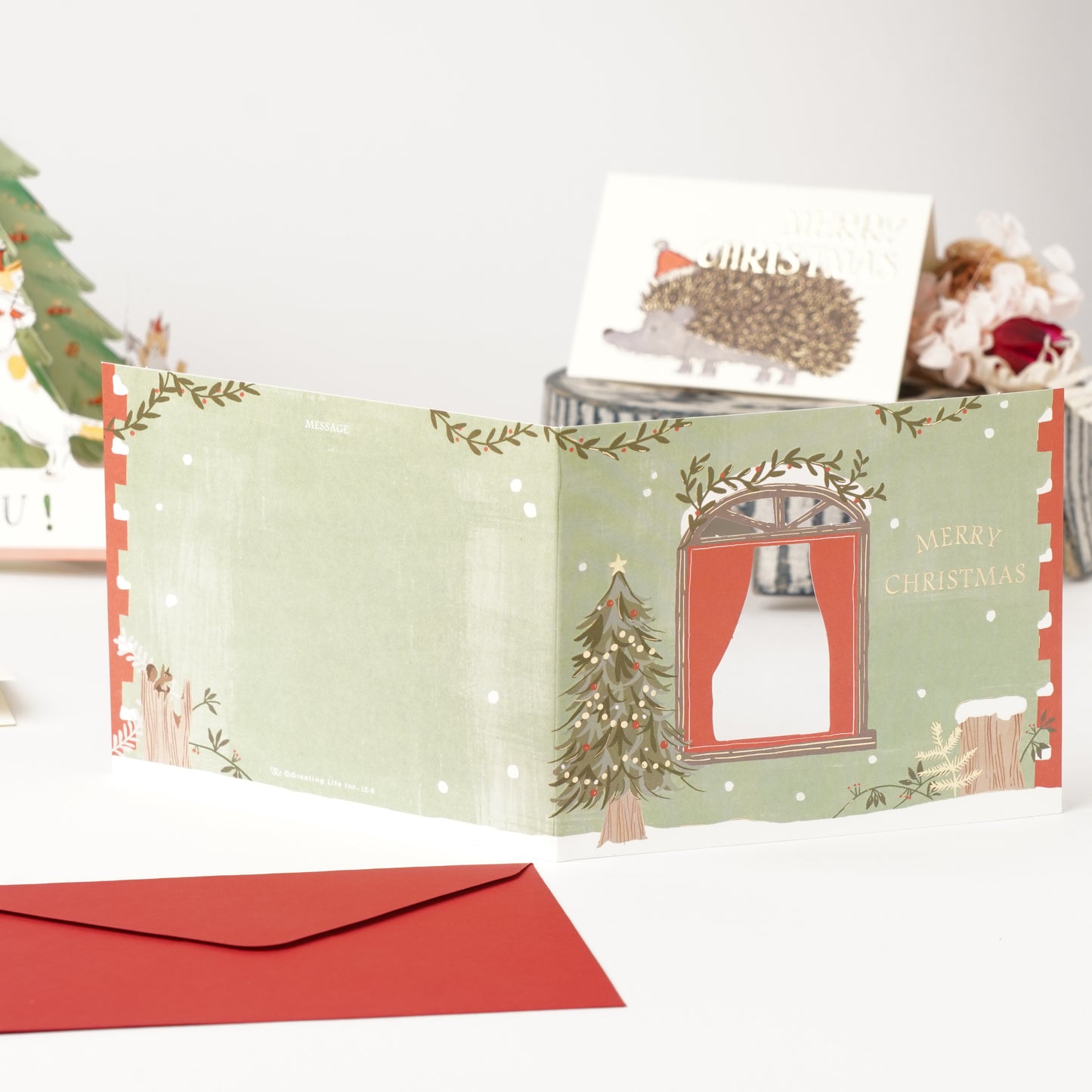 Japanese Christmas Pop-Up Card – Kawaii Holiday Greeting Card with Cute Cats and Cake Scene