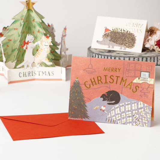 Japanese Christmas Pop-Up Card – Kawaii Holiday Greeting Card with Cute Cats