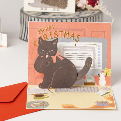 Japanese Christmas Pop-Up Card – Kawaii Holiday Greeting Card with Cute Cats