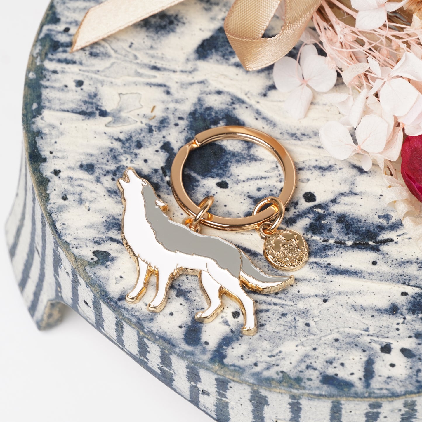 Animal Key Ring with Mini Charm Wolf