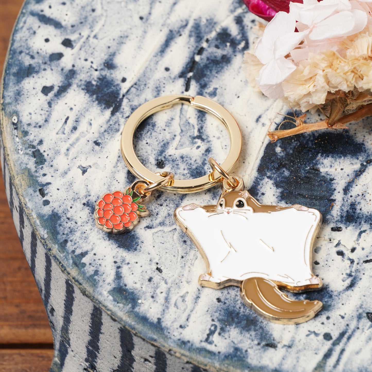 Animal Key Ring with Mini Charm Flying Squirrel