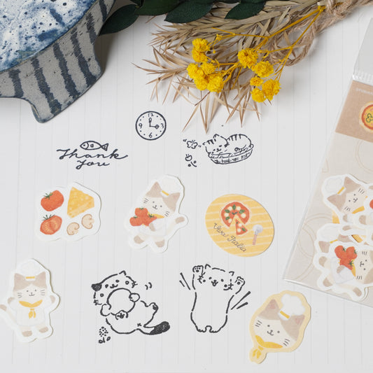 Washi Flake Sticker - Viva! Italia Series Pizza and Cat