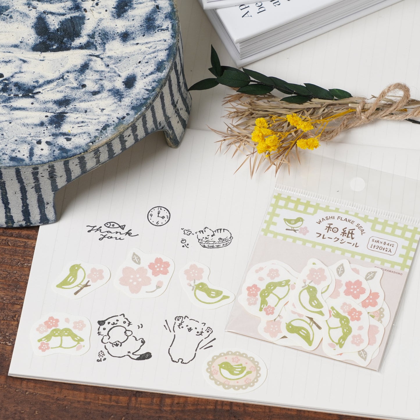 Washi Flake Sticker -Cherry Blossoms and Horornis Diphone