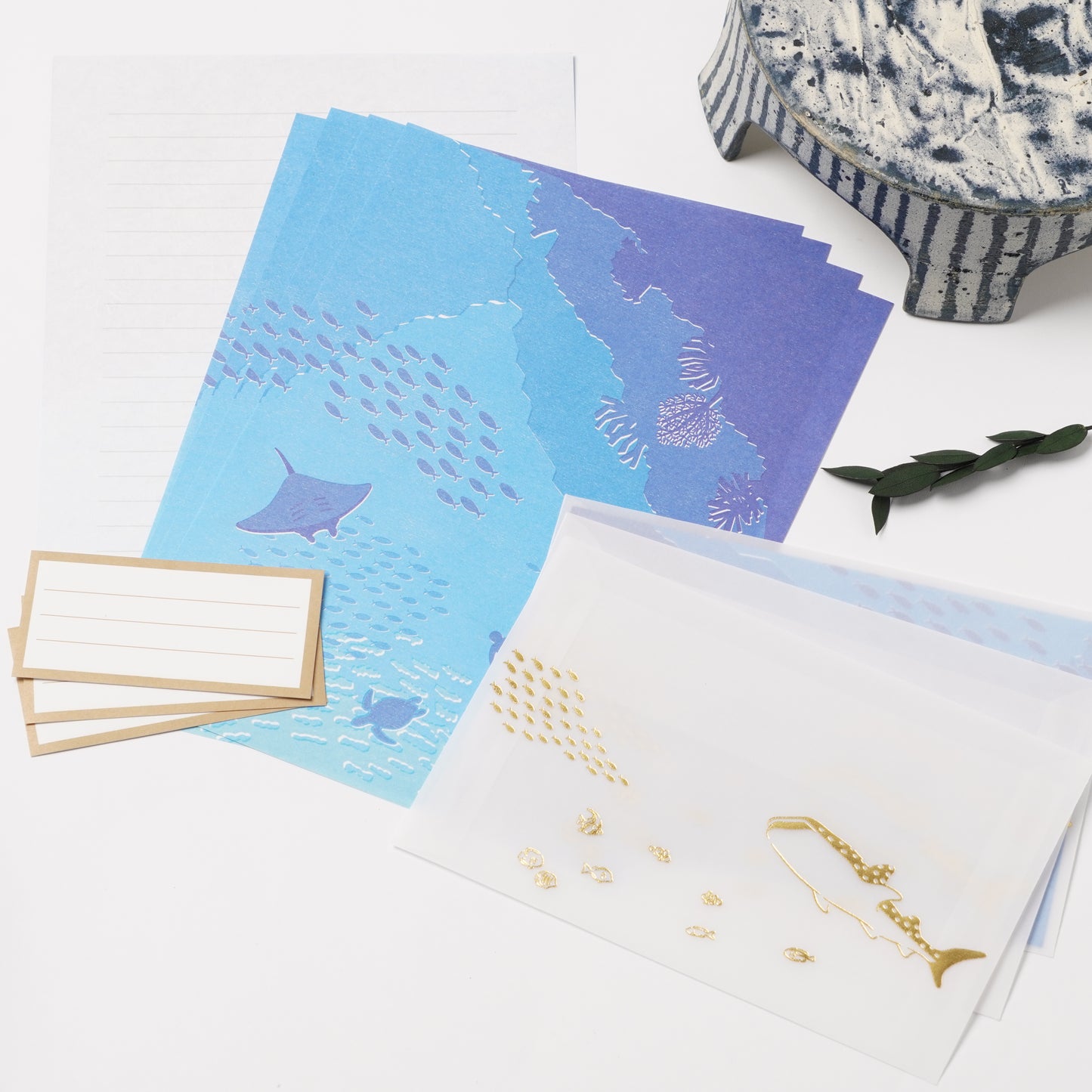 TSUTSUMU Scenic Letter Set - Sea and Fish