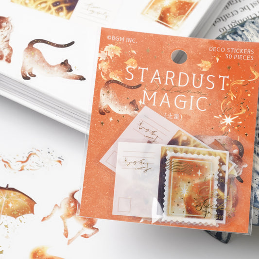 Foil-Stamped Clear Flake Stickers "Stardust Magic" -Saturn