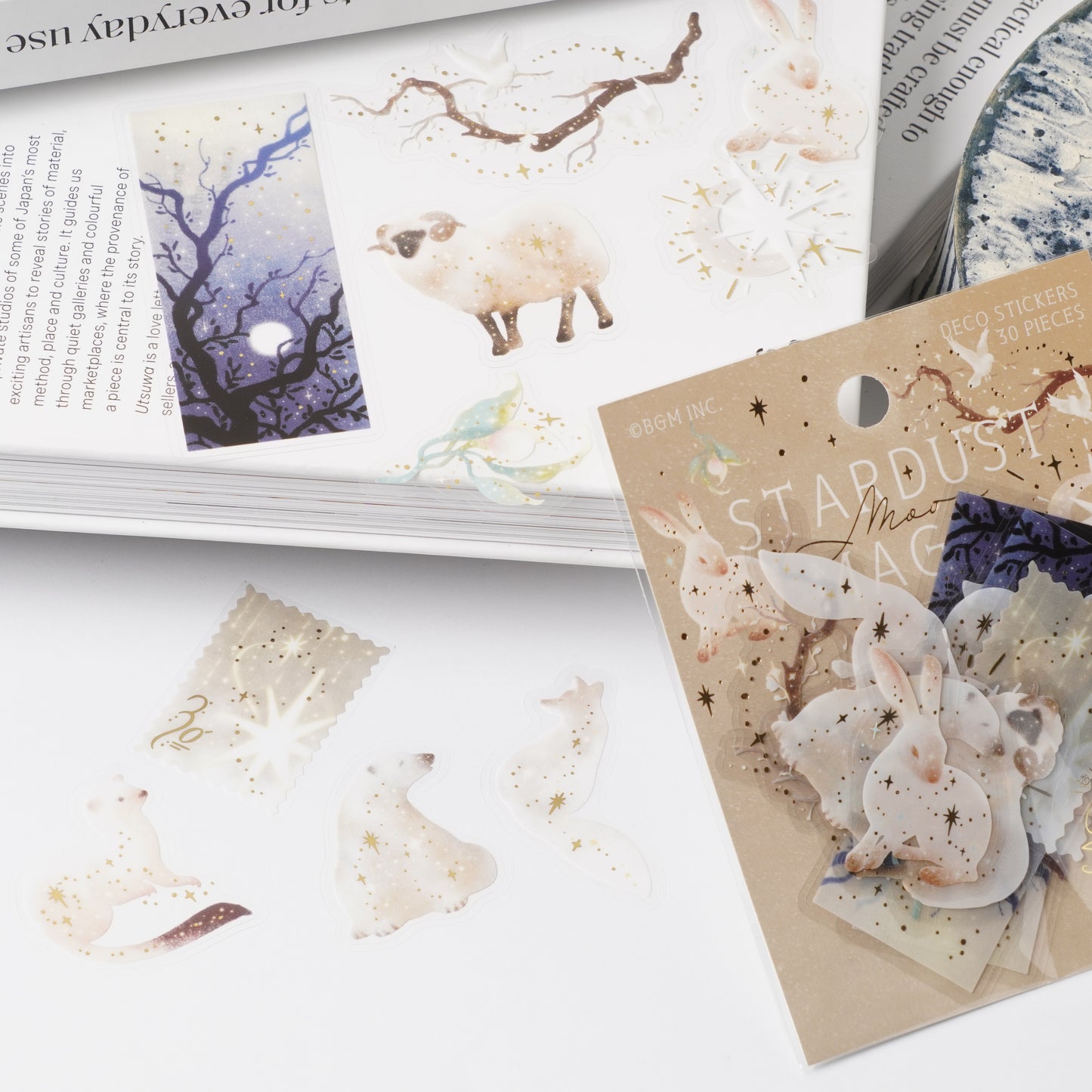 Foil-Stamped Clear Flake Stickers "Stardust Magic" - Moon