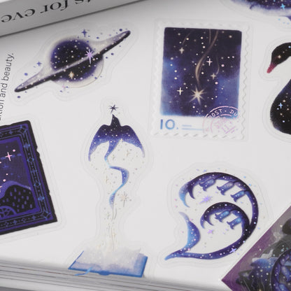 Foil-Stamped Clear Flake Stickers "Stardust Magic" - Black Hole