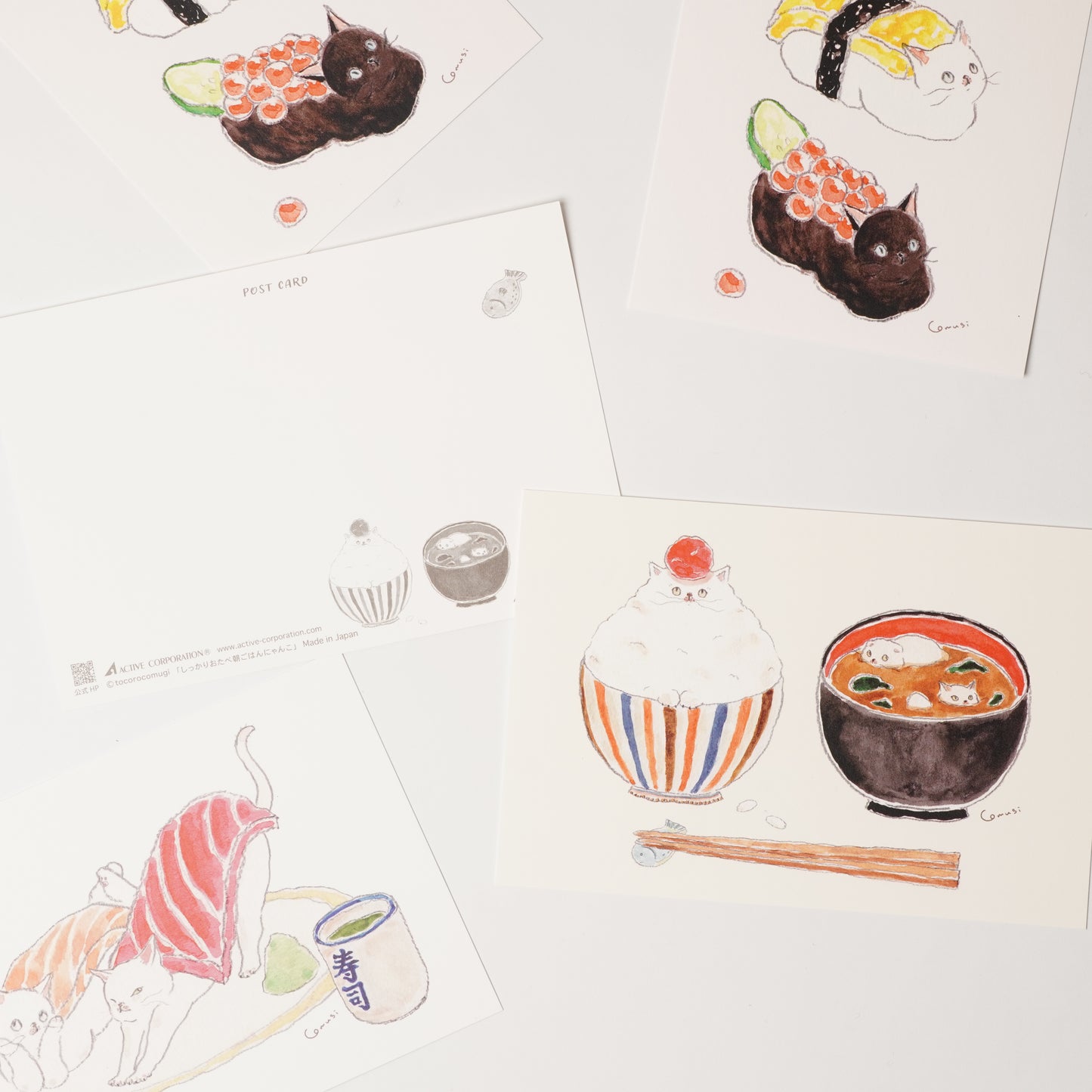 Tocoro Comugi Postcard – Cat & Japanese Breakfast Illustration