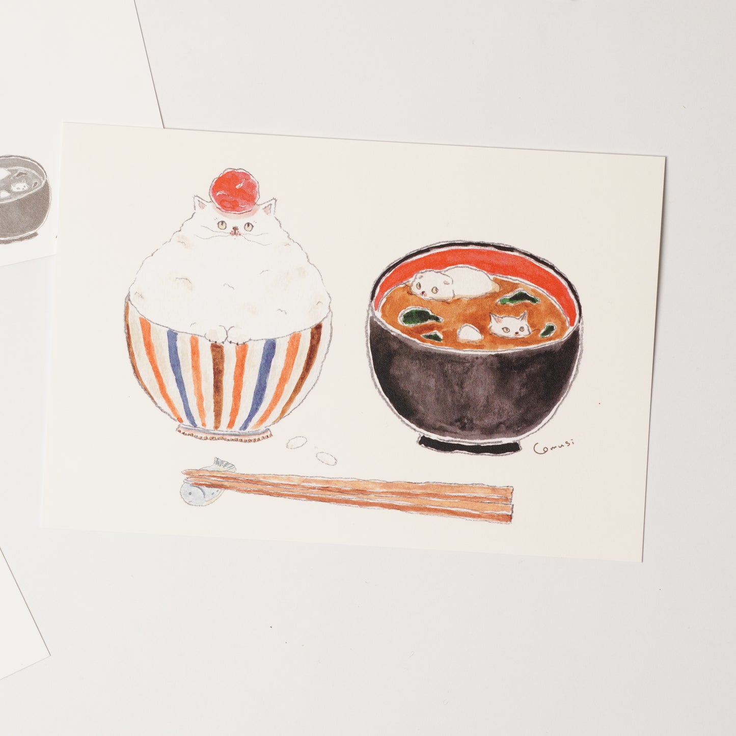 Tocoro Comugi Postcard – Cat & Japanese Breakfast Illustration