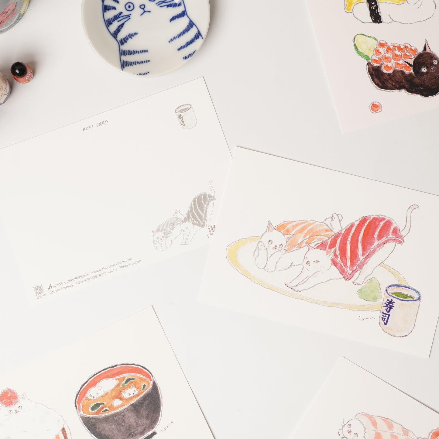 Tocoro Comugi Postcard – Cute Cats and Dreamy Scenes (Conveyor Belt Sushi)
