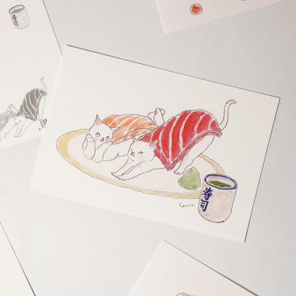 Tocoro Comugi Postcard – Cute Cats and Dreamy Scenes (Conveyor Belt Sushi)