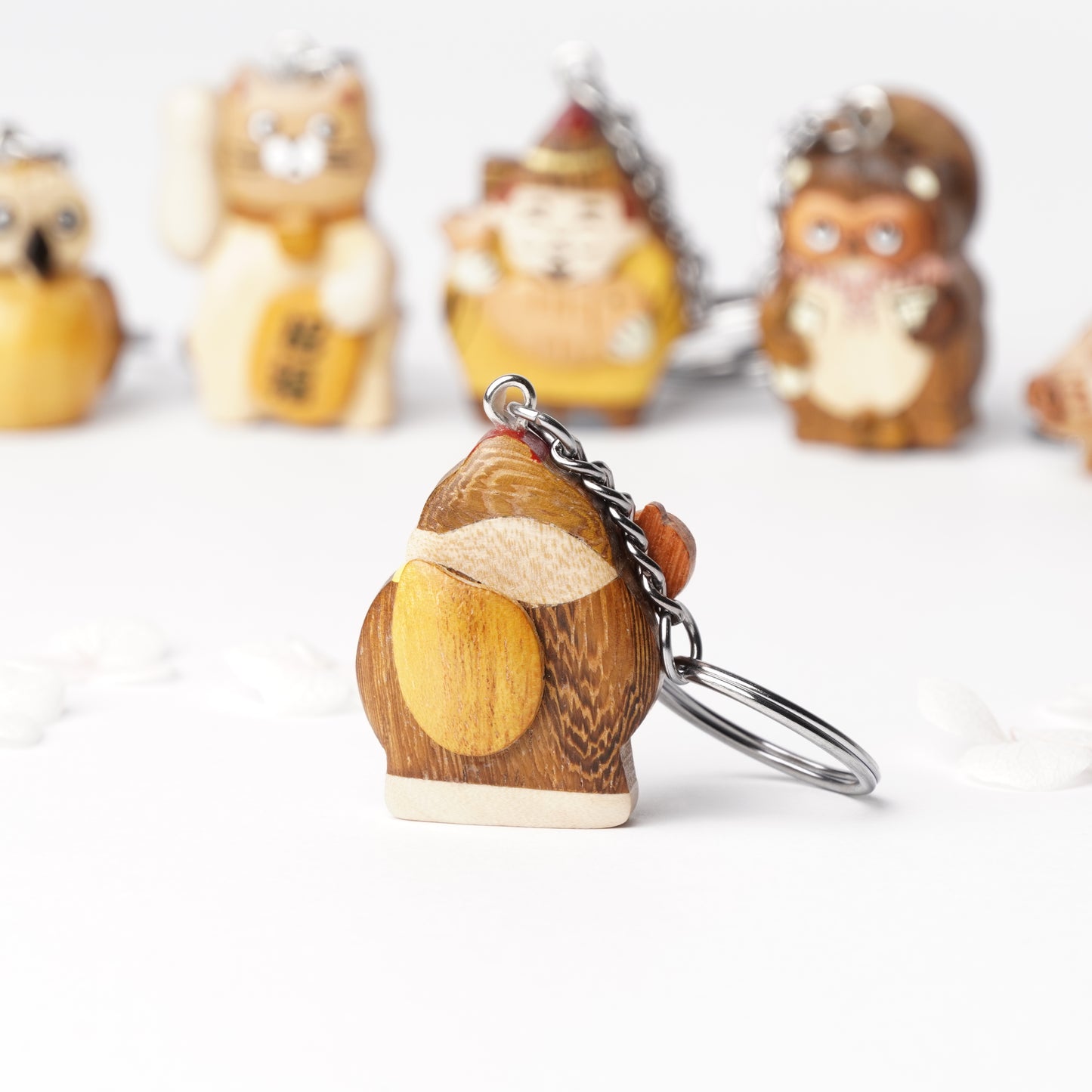 Handcrafted Wooden Daikoku Key Ring – Japanese Lucky Charm for Prosperity