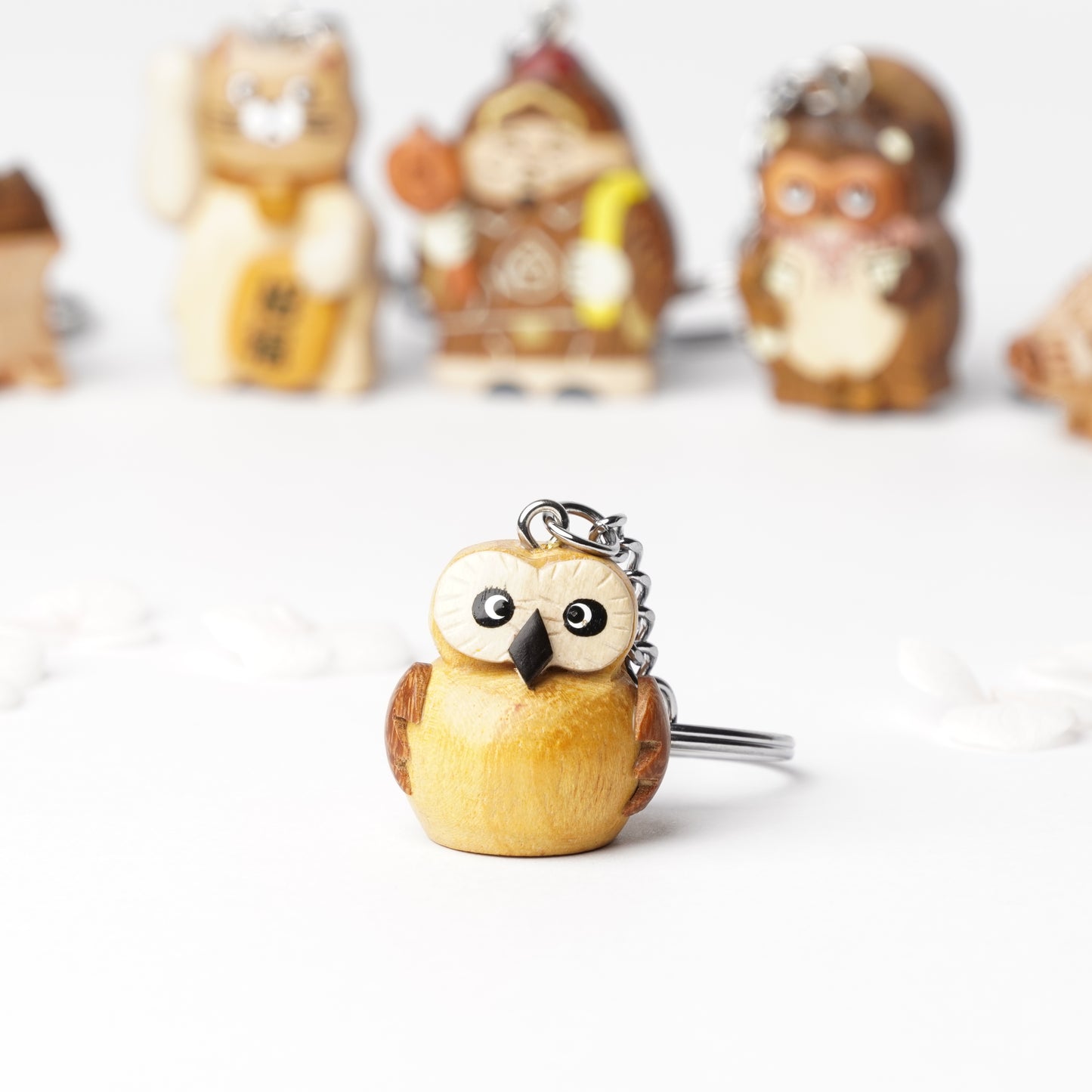 Handcrafted Wooden Owl Key Ring – Japanese Lucky Charm for Wisdom & Good Fortune