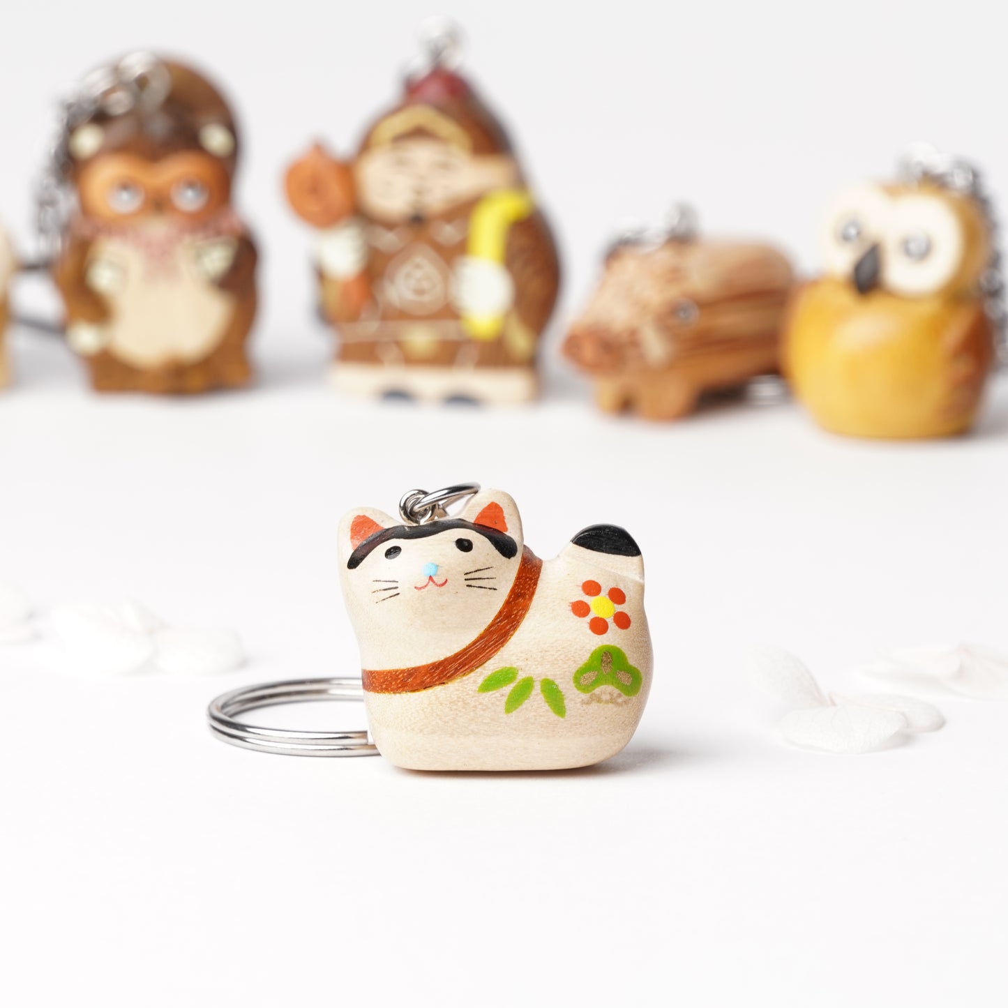 Handcrafted Wooden Inu Hariko Key Ring – Japanese Dog Charm for Protection & Healthy Growth