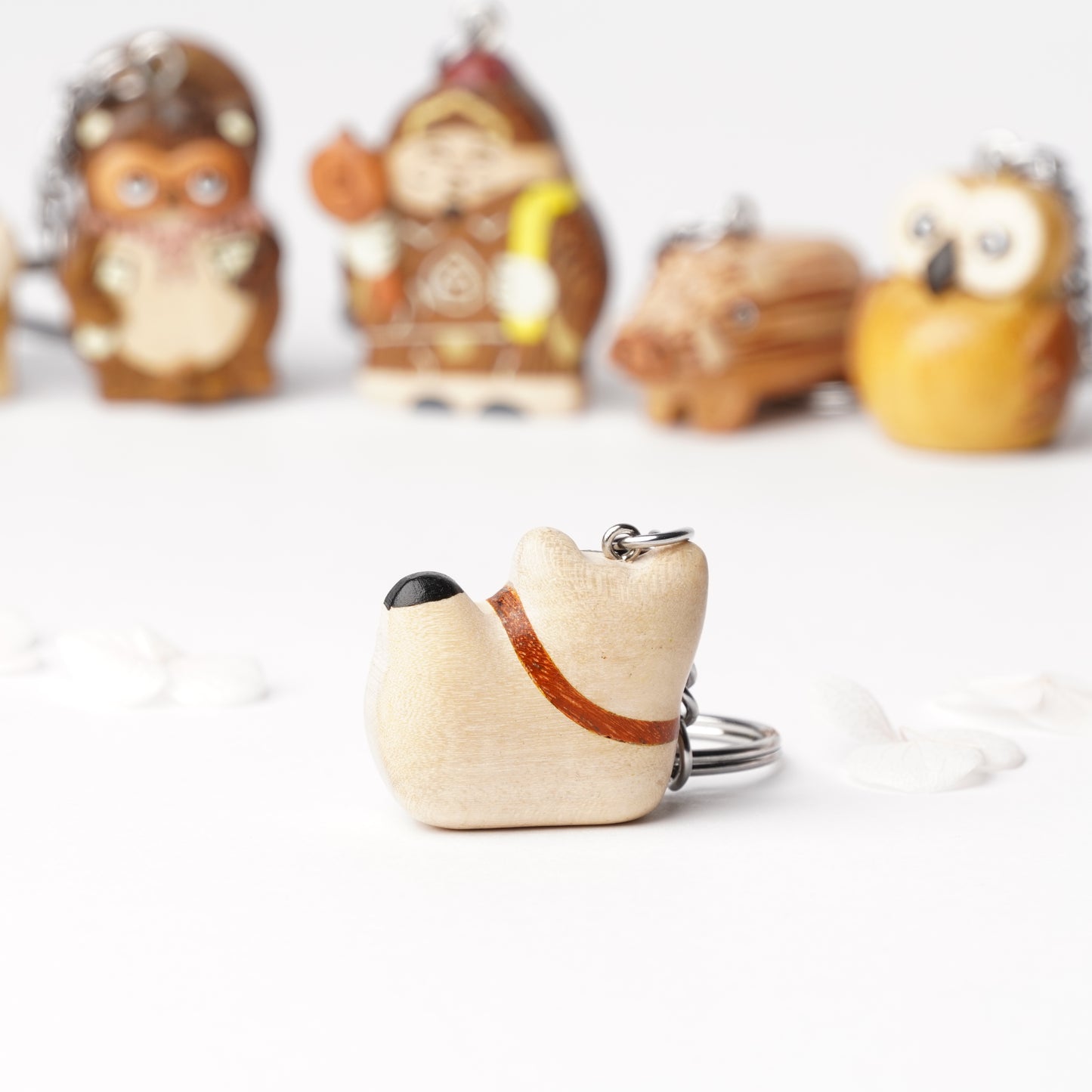 Handcrafted Wooden Inu Hariko Key Ring – Japanese Dog Charm for Protection & Healthy Growth