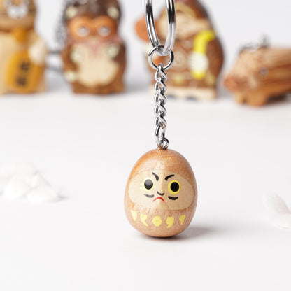 Handcrafted Wooden Daruma Key Ring – Japanese Good Luck Charm for Goals & Perseverance