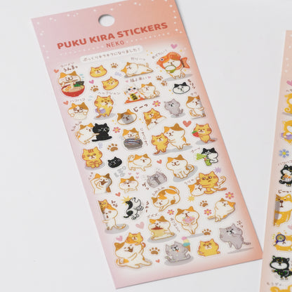 Puku-Kira Glitter Stickers - Cat