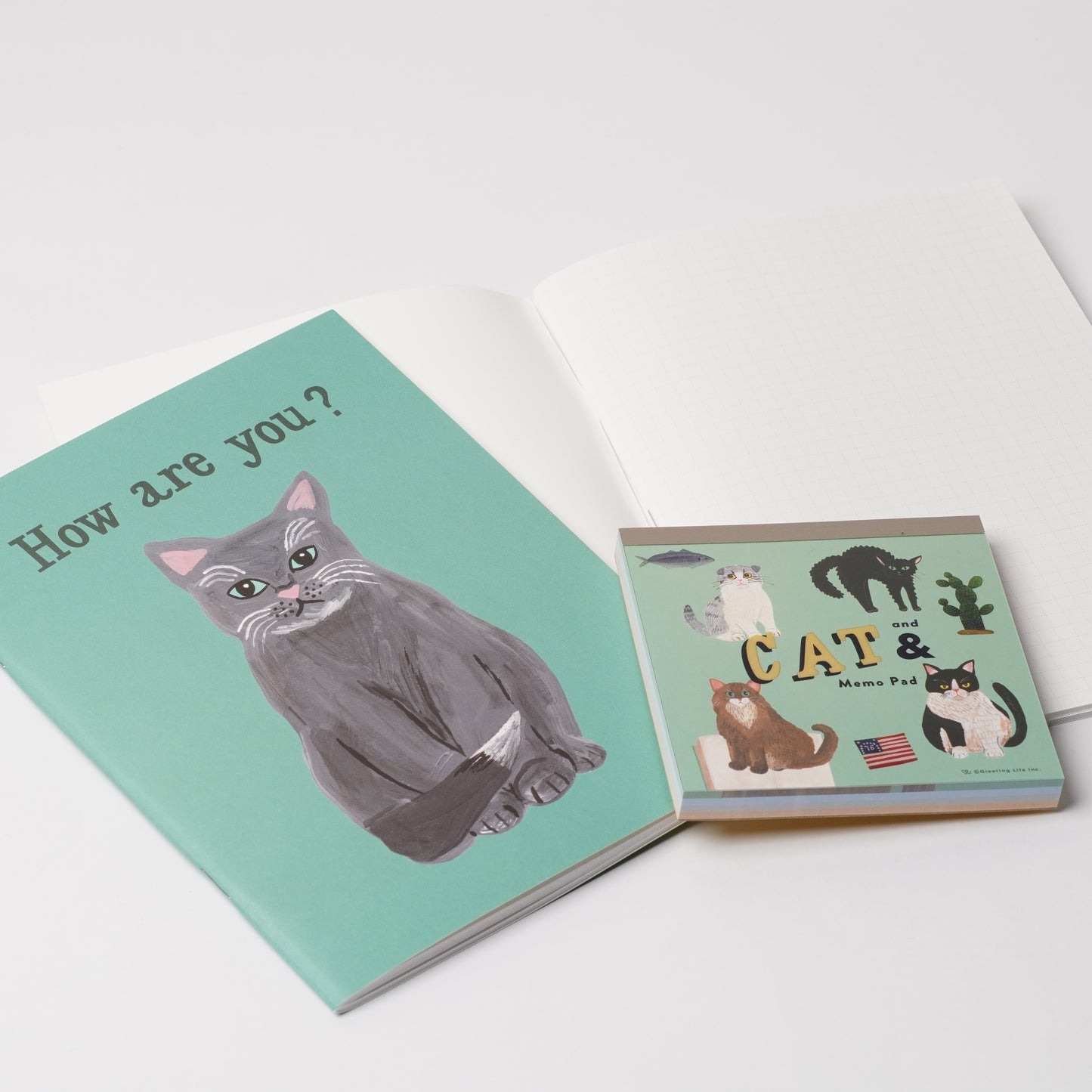 Cat & Memo Pad - Green