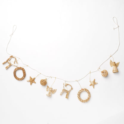 Japanese Natural Straw Christmas Garland – Scandinavian Style Handmade Ornaments, Rustic Boho Holiday Decoration