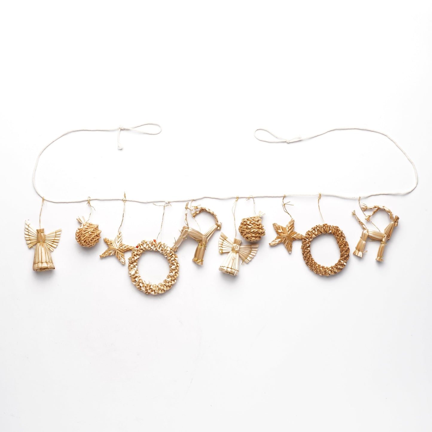 Japanese Natural Straw Christmas Garland – Scandinavian Style Handmade Ornaments, Rustic Boho Holiday Decoration