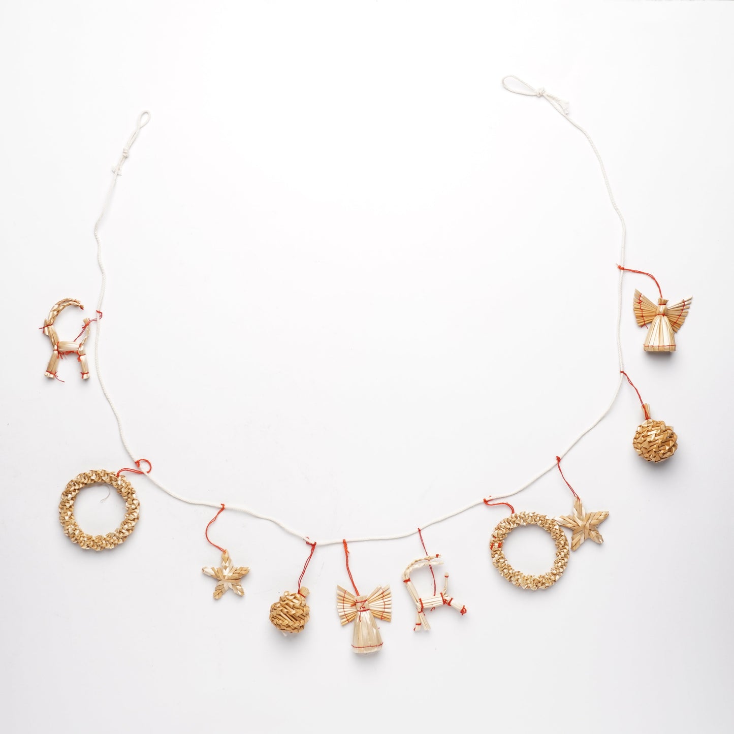 Japanese Natural Straw Christmas Garland – Scandinavian Style Handmade Ornaments, Rustic Boho Holiday Decoration