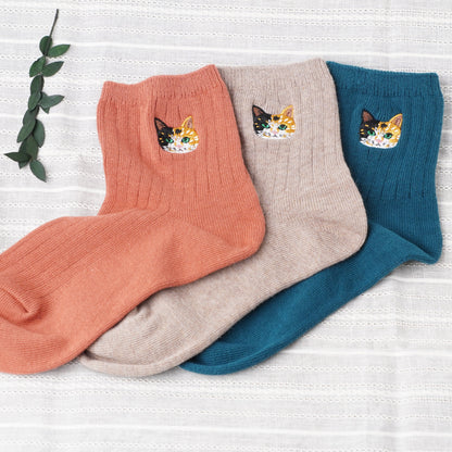 Cute Cat Socks M – Mike Neko Embroidery