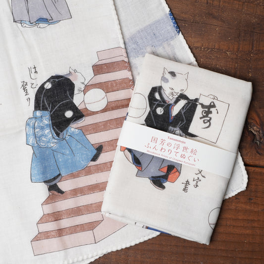 Utagawa Kuniyoshi trendy cat ball double gauze hand towel tenugui Ukiyoe