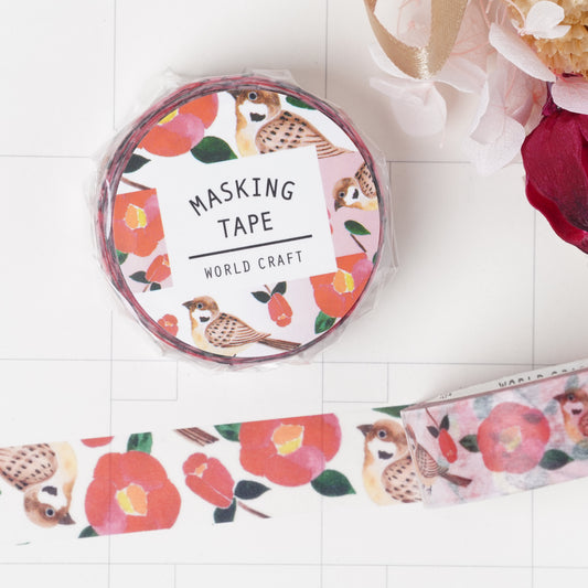 Camellia and Sparrow Masking Tape 15mm Width