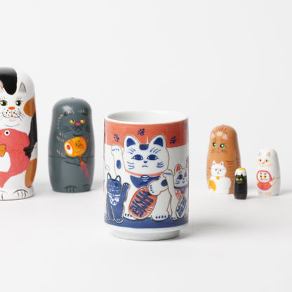 Tea Cup Maneki Neko (Lucky Cat) - Authentic Japanese Yunomi