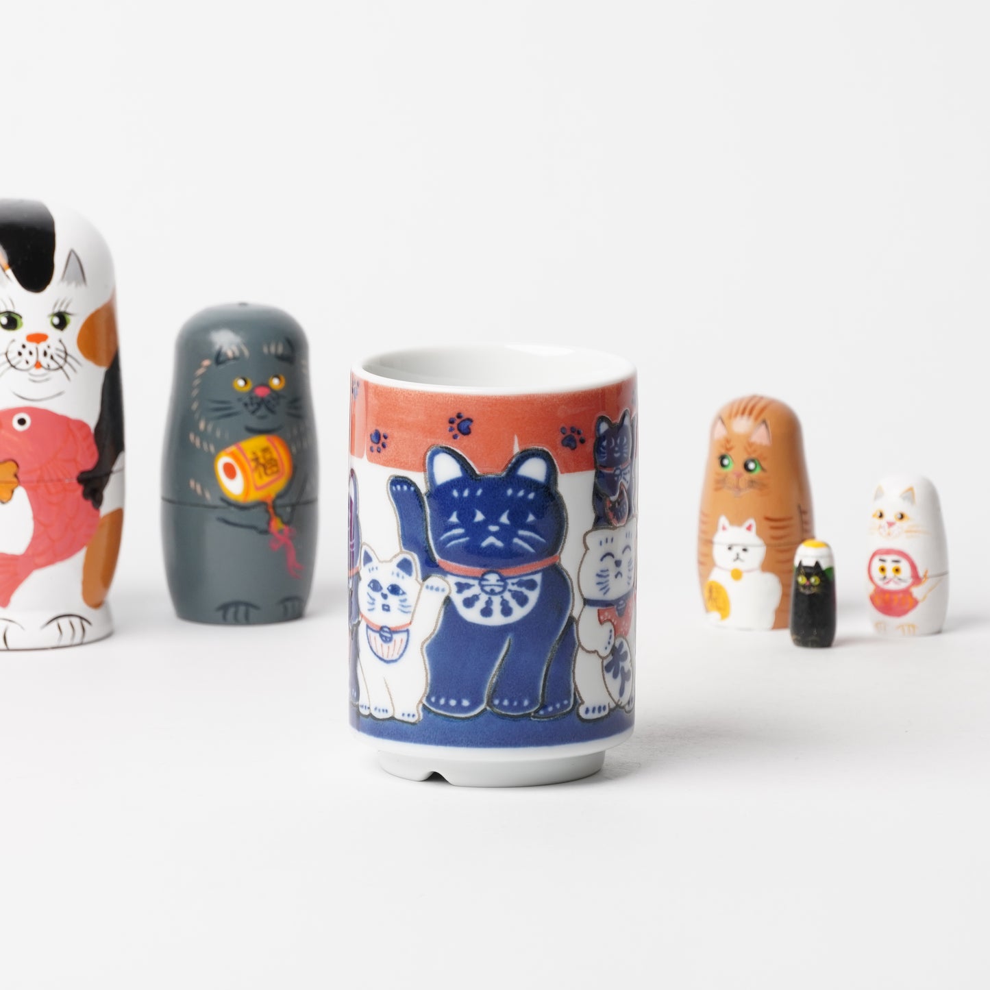 Tea Cup Maneki Neko (Lucky Cat) - Authentic Japanese Yunomi