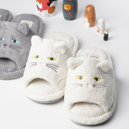 Sopii Quick-Dry Cat Slippers White – Soft & Absorbent Indoor Slides