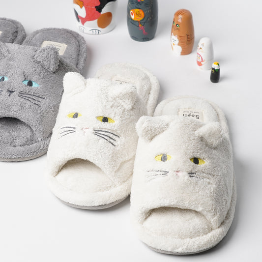 Sopii Quick-Dry Cat Slippers White – Soft & Absorbent Indoor Slides
