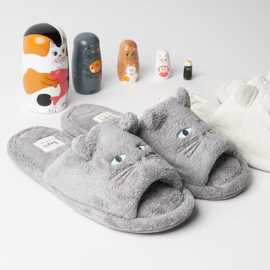 Sopii Quick-Dry Cat Slippers Gray – Soft & Absorbent Indoor Slides