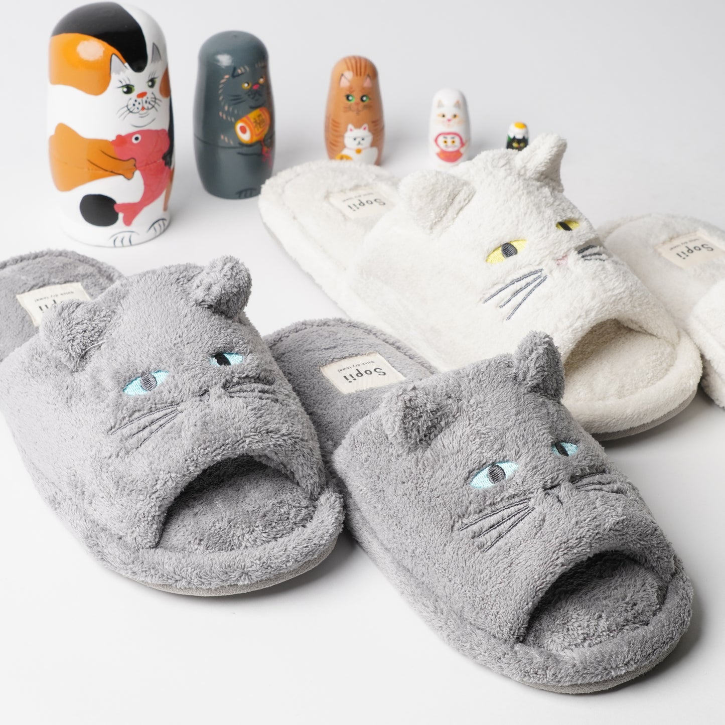 Sopii Quick-Dry Cat Slippers Gray – Soft & Absorbent Indoor Slides