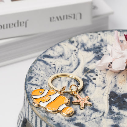 Animal Key Ring with Mini Charm Clownfish