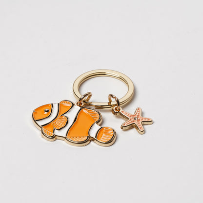 Animal Key Ring with Mini Charm Clownfish