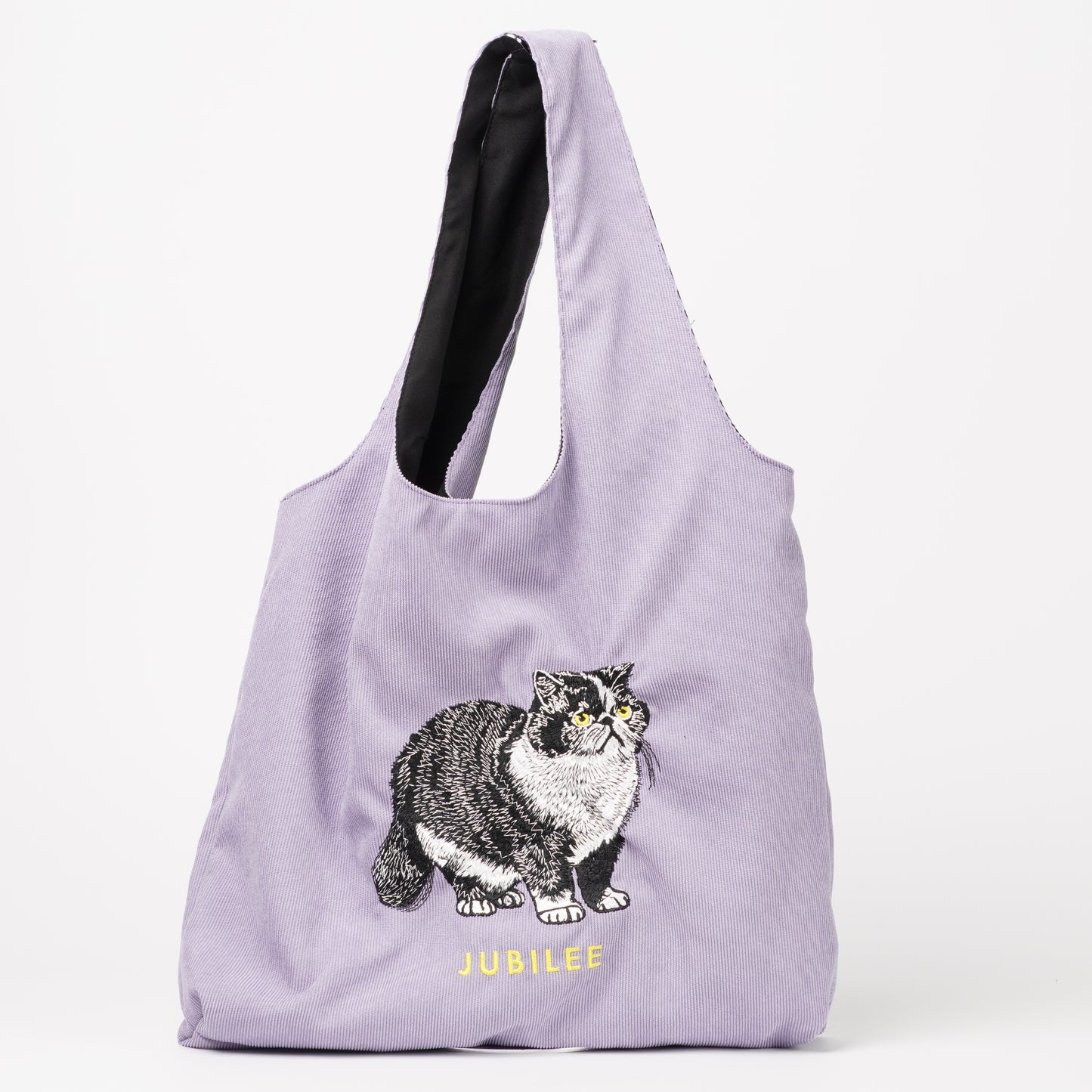 Cat embroidery tote bag corduroy bag H.Lavender