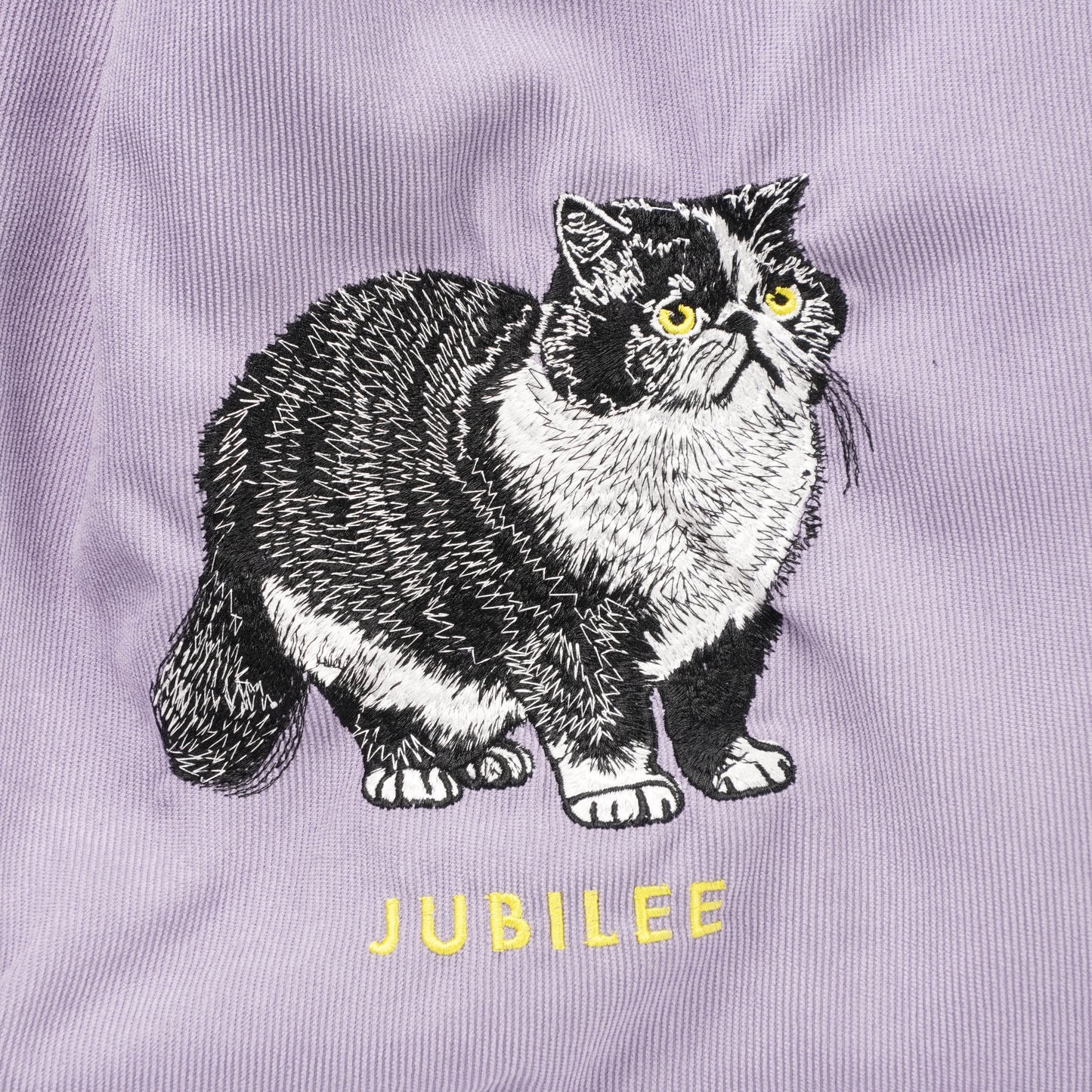 Cat embroidery tote bag corduroy bag H.Lavender
